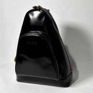 Gucci Glossy Black Leather Sling  Bag